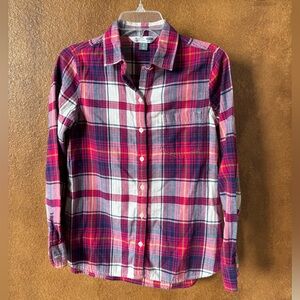 Old Navy Pink White Navy Blue & Yellow Plaid Flannel Classic Shirt Size Small